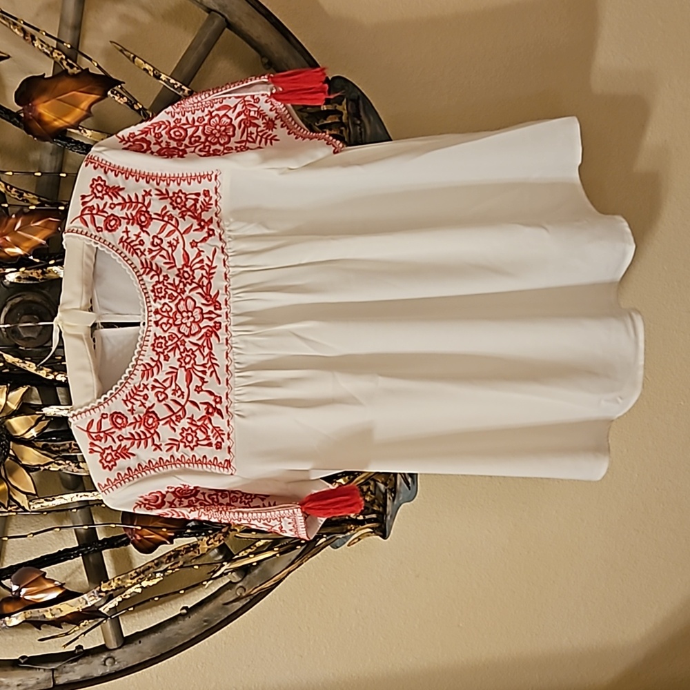 Pink embroidery white blouse